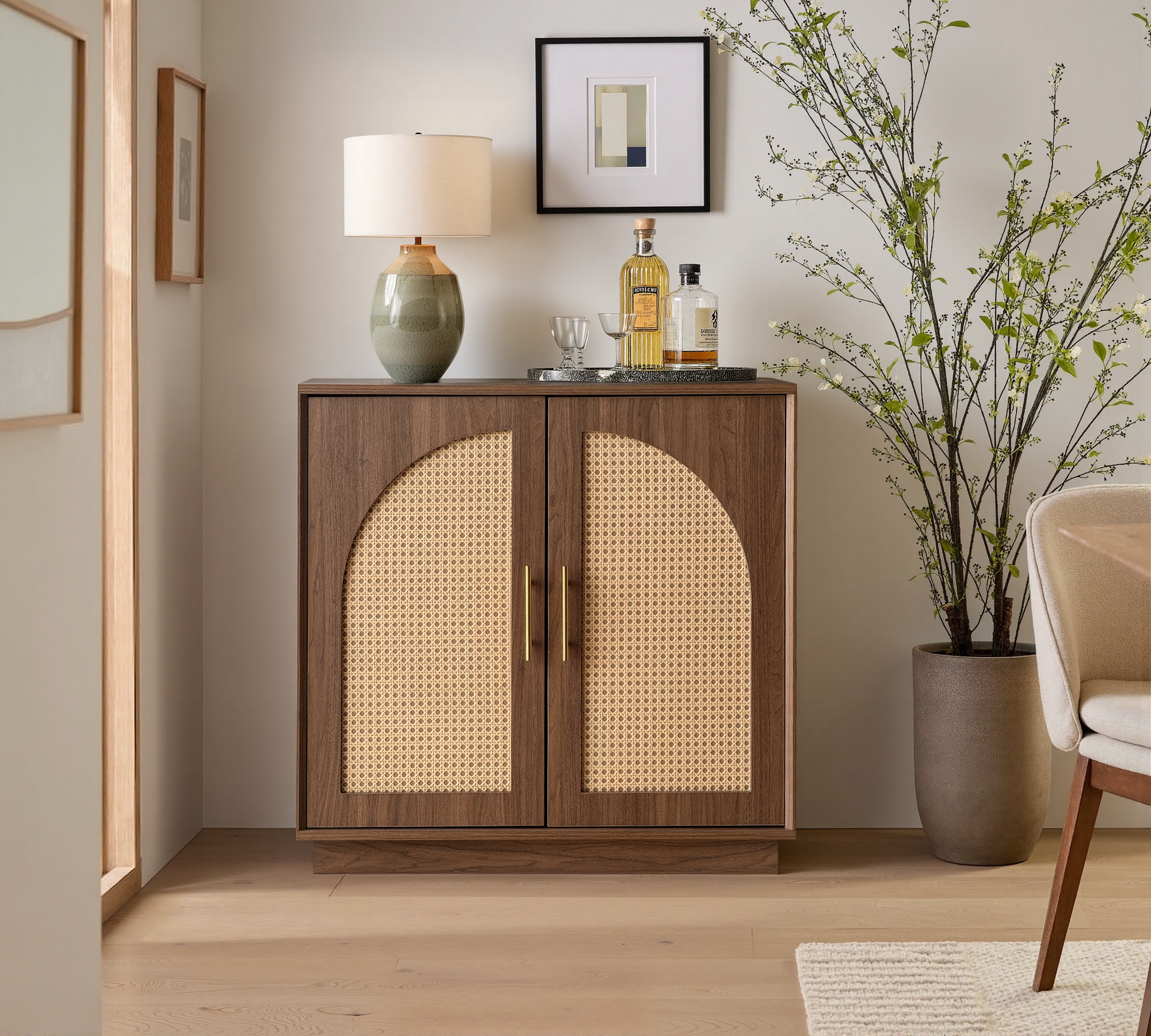 Rattan Sideboard – Eiche Natur für Ess- & Wohnzimmer