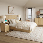 Mid-Century Oak Wood Arch Nightstand with Drawers | Fortunetec