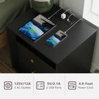 Mid-Century Modern Black Wood Nightstand with Beveled Set 2 | Fortunetec