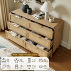 Eichen-Rattan-Kommode mit 6 Schubladen – Boho-Chic-Kommode