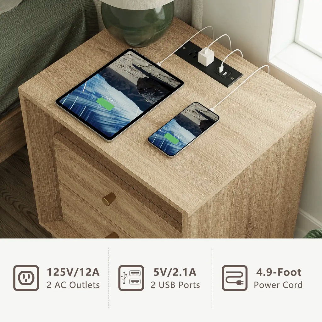 Mid-Century Modern White Oak Nightstand with Beveled | Fortunetec