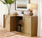 63" 4 Rattan Sideboard – Eiche Natur für Ess- & Wohnzimmer