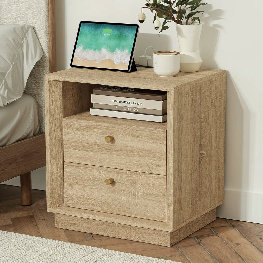 Mid-Century Modern White Oak Nightstand with Beveled | Fortunetec
