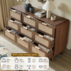 Kommode aus Nussbaum und Rattan mit 9 Schubladen – Kommode im Boho Chic