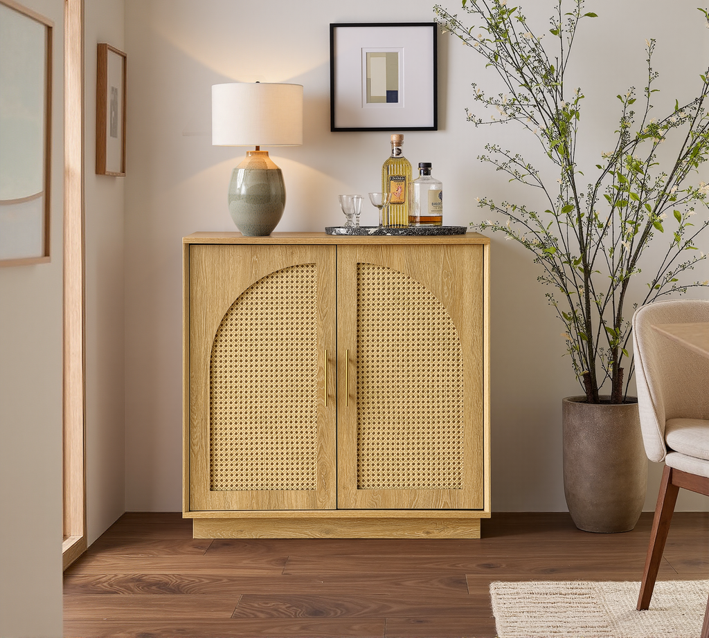 Rattan Sideboard – Eiche Natur für Ess- & Wohnzimmer
