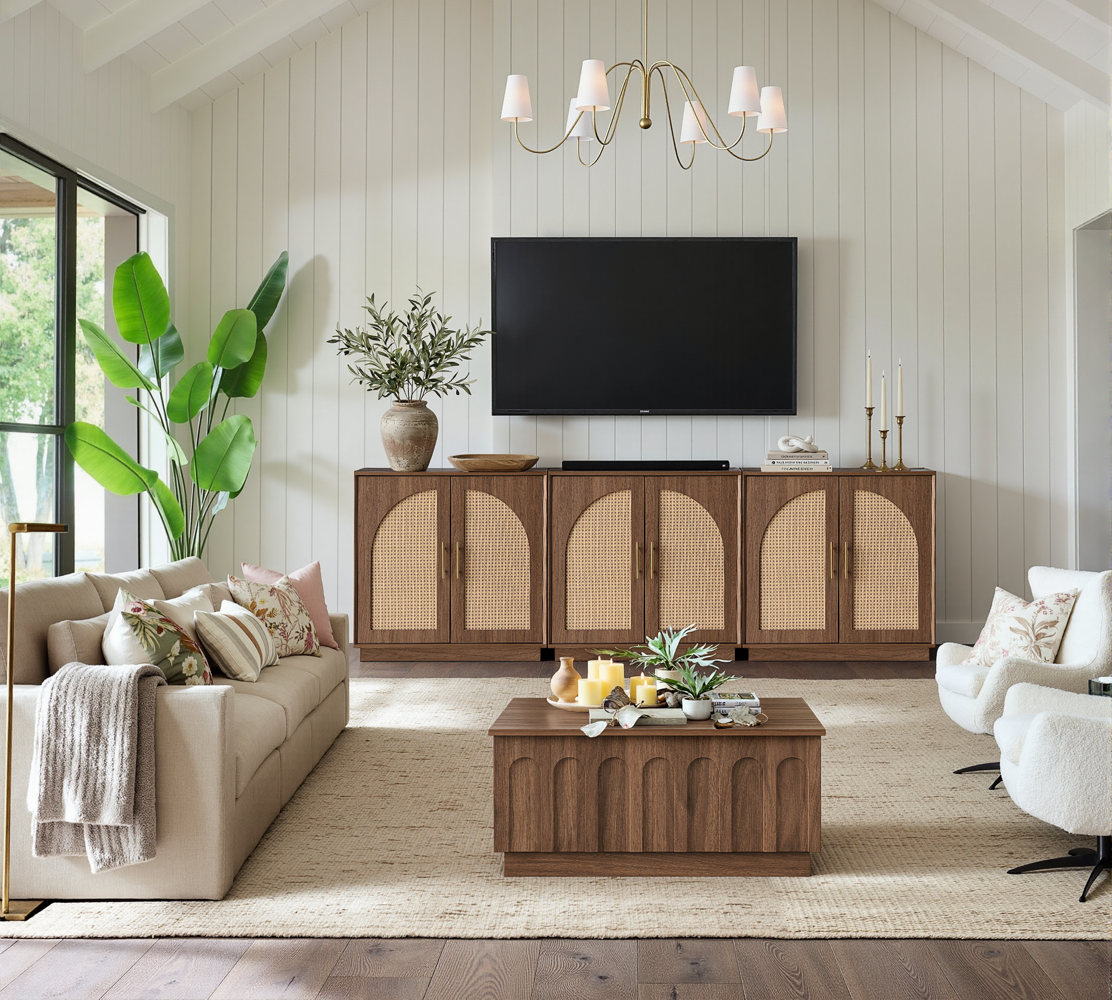 Rattan Sideboard – Eiche Natur für Ess- & Wohnzimmer