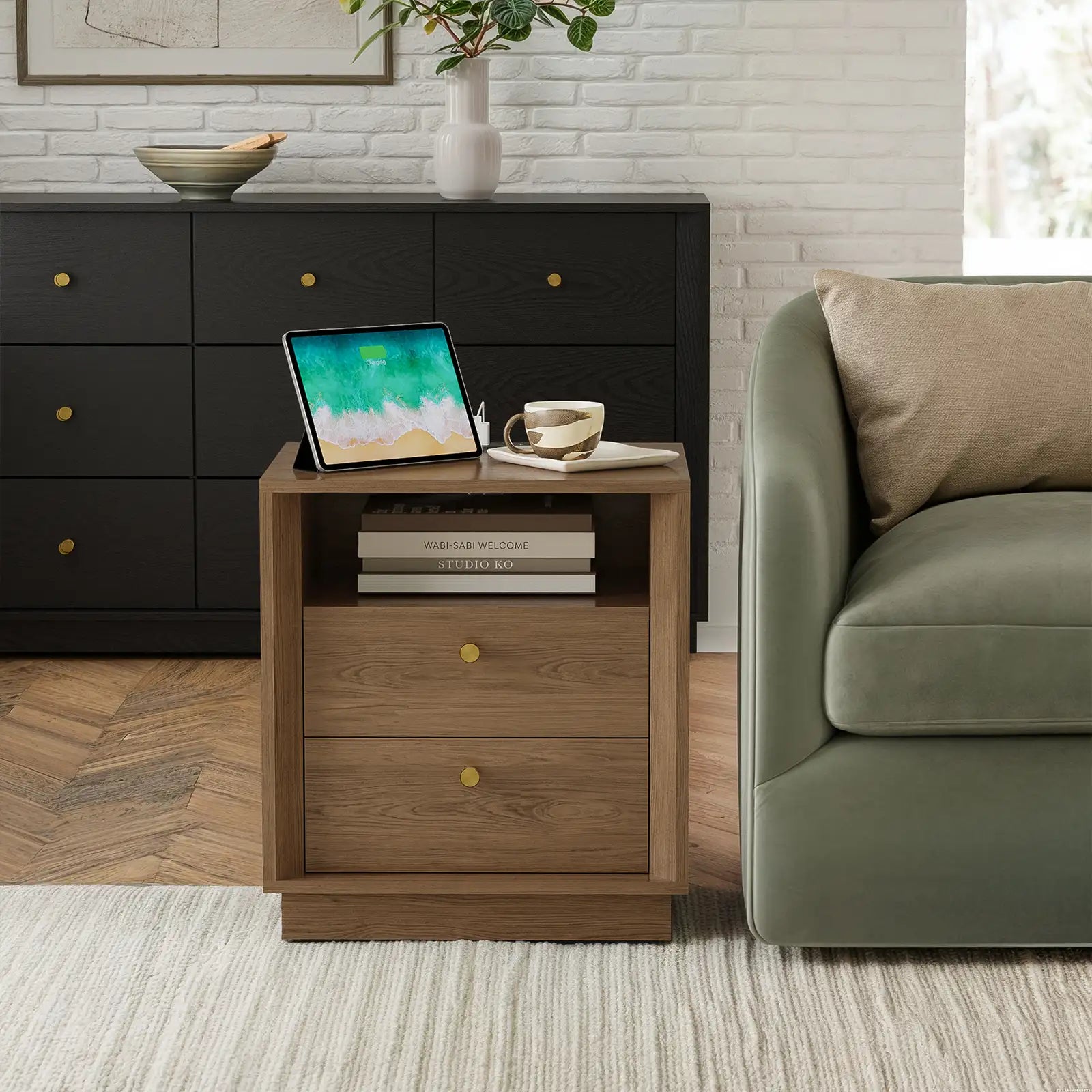 Mid-Century Modern Walnut Nightstand with Beveled Edges | Fortunetec
