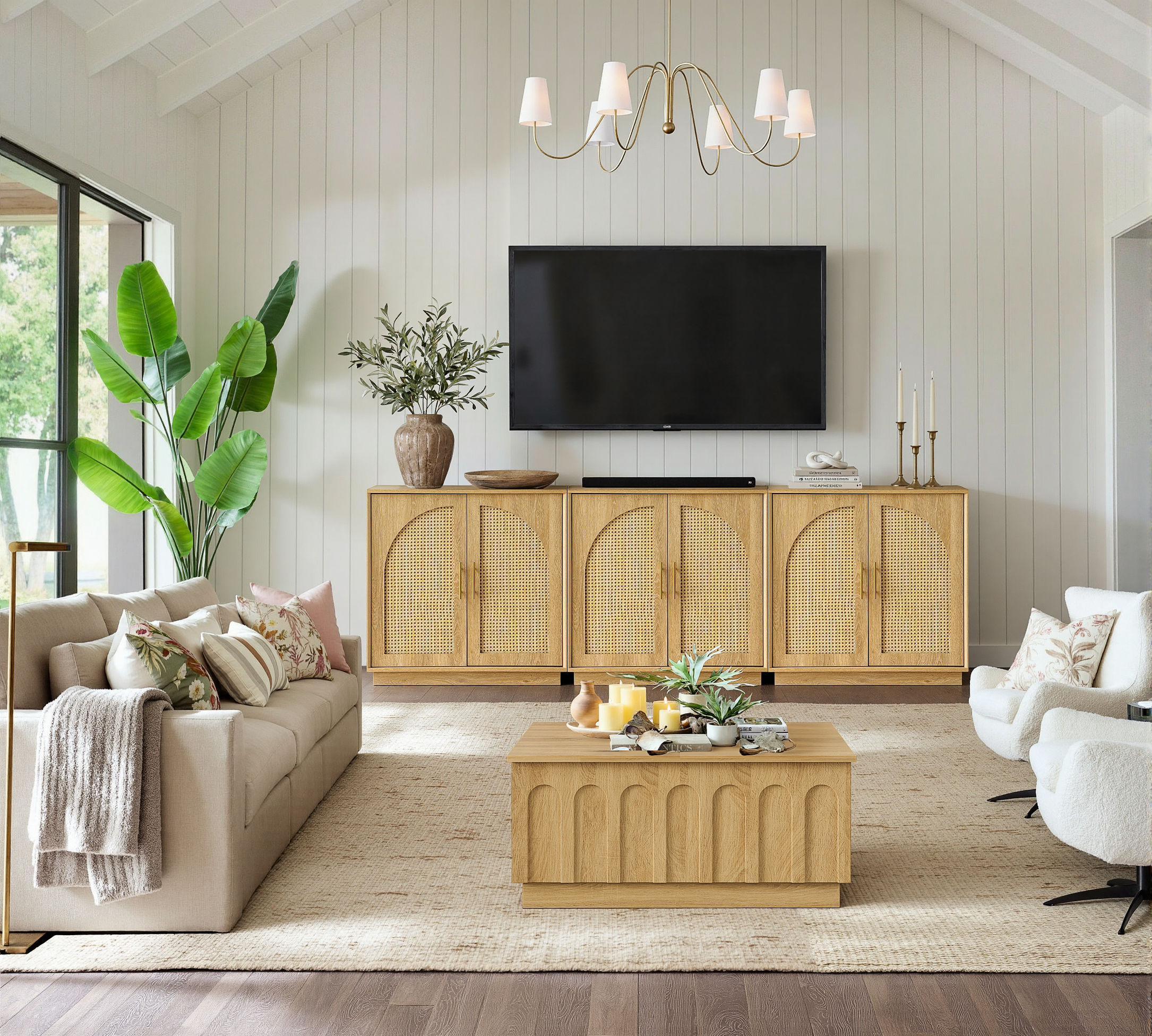 Rattan Sideboard – Eiche Natur für Ess- & Wohnzimmer