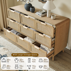 Kommode aus Eiche und Rattan mit 9 Schubladen – Boho-Chic-Kommode