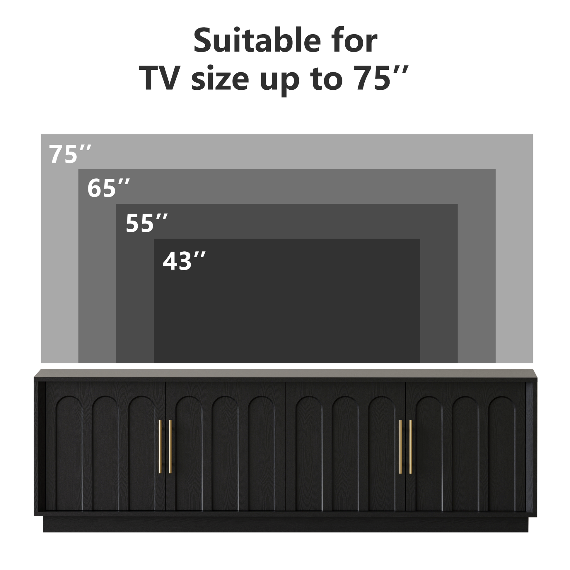 Black Wood Arched TV Stand, Mid-Century Modern Design - FORTUNETEC