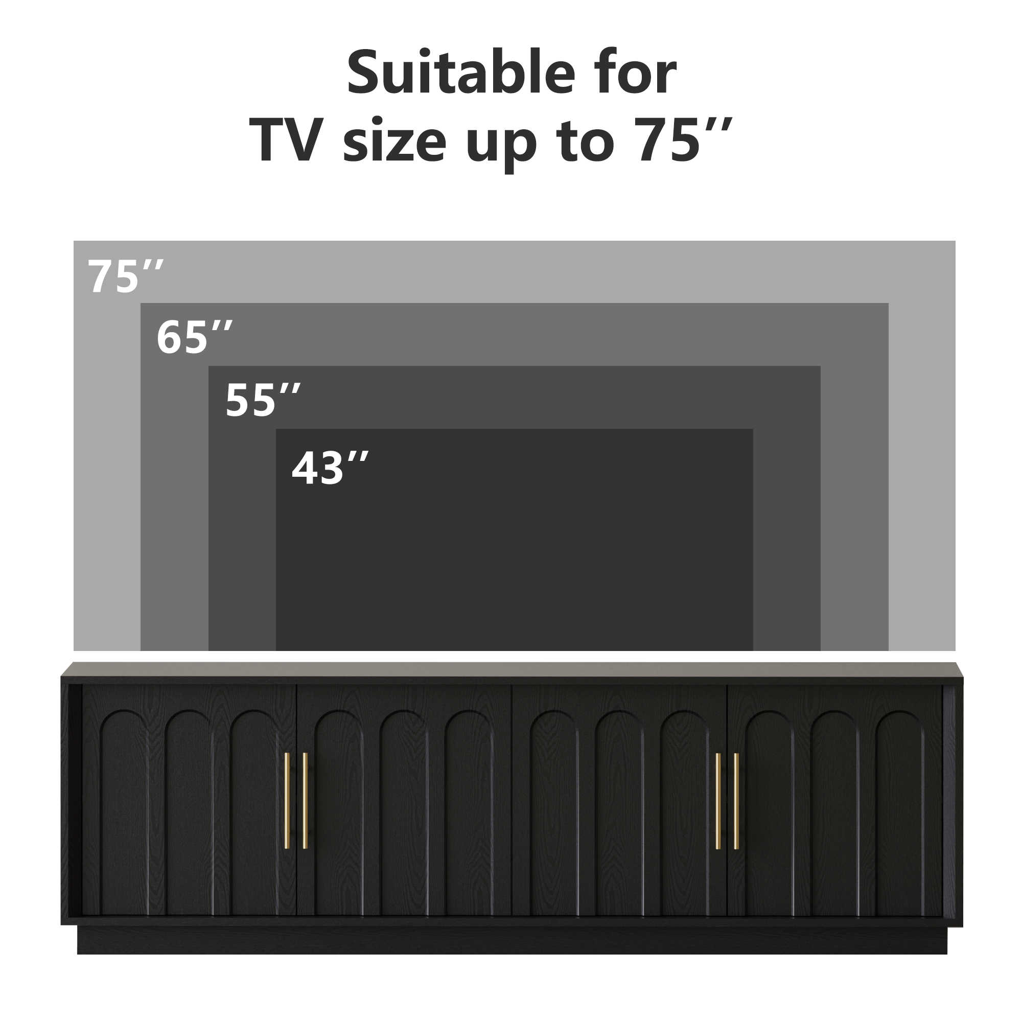Black Wood Arched TV Stand, Mid-Century Modern Design - FORTUNETEC