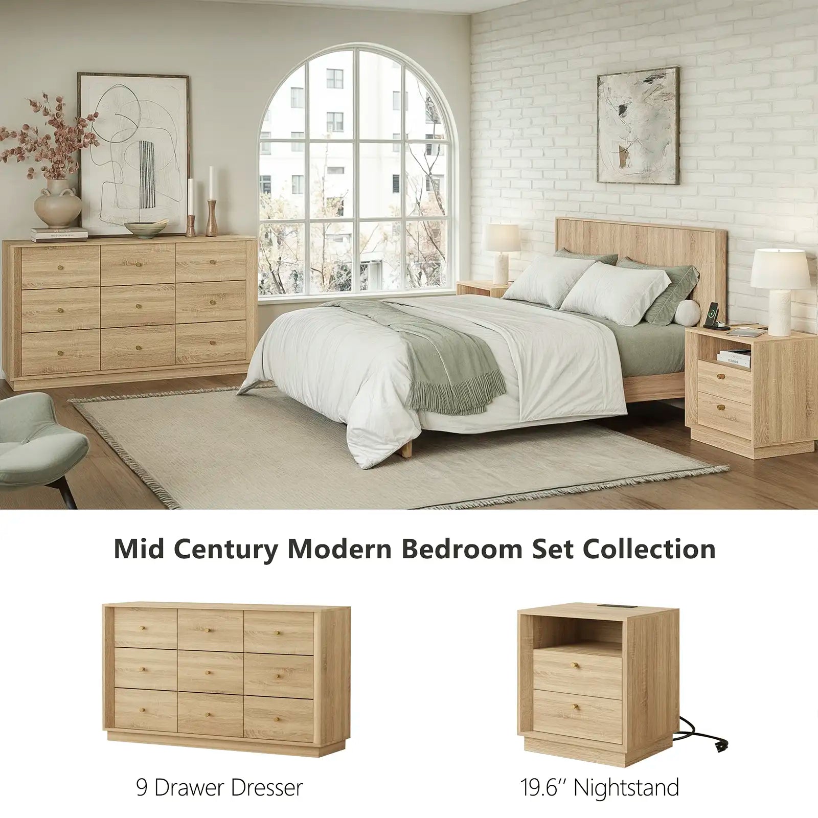 Mid-Century Modern White Oak Nightstand with Beveled | Fortunetec