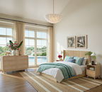 Nachttisch aus Eiche und Rattan – Boho-Nachttisch mit Schublade