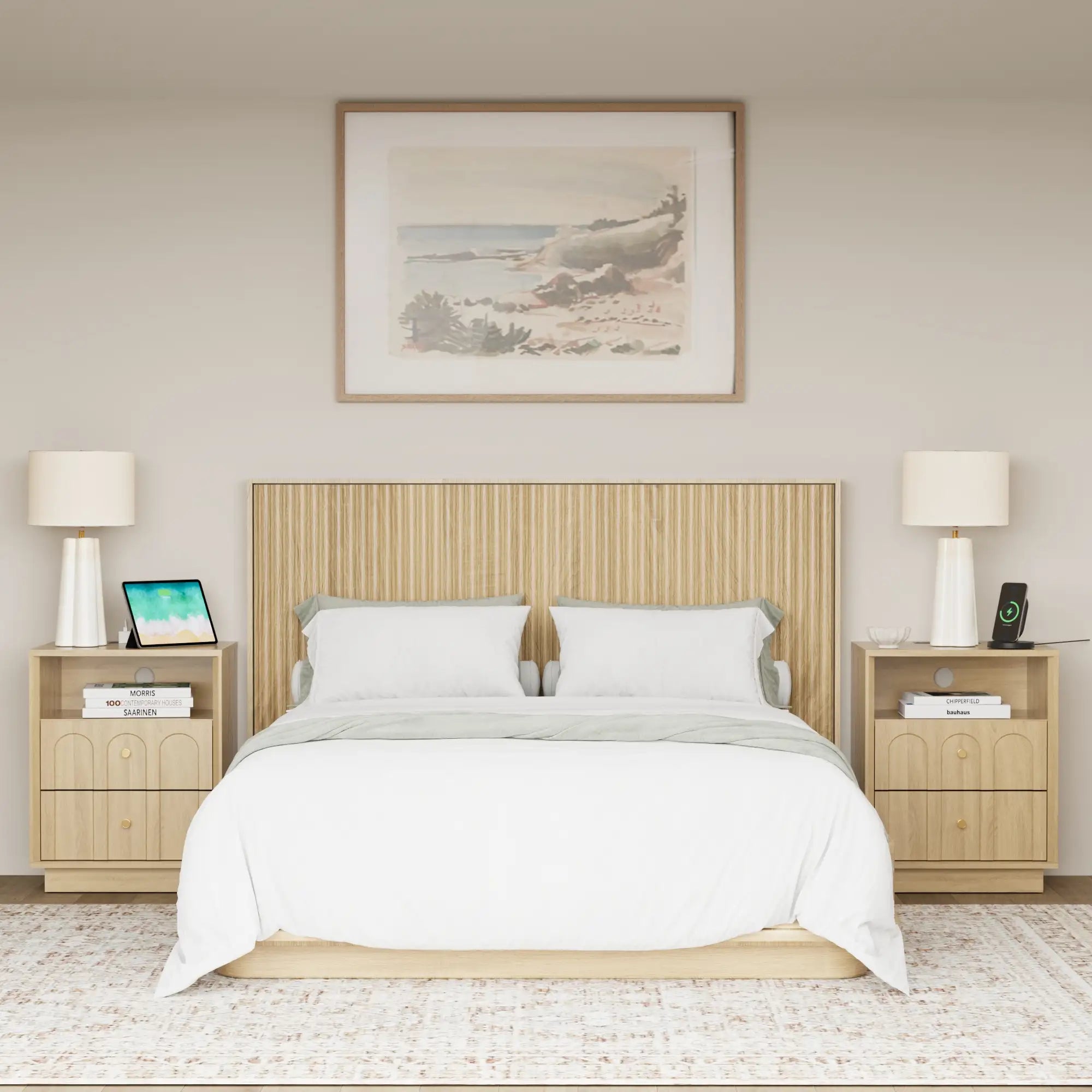 Mid-Century White Oak Arch Nightstand | Fortunetec