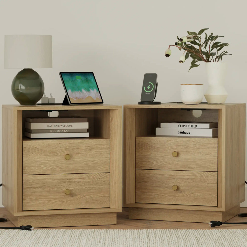 Mid-Century Modern Grok Wood Nightstand with Beveled | Fortunetec