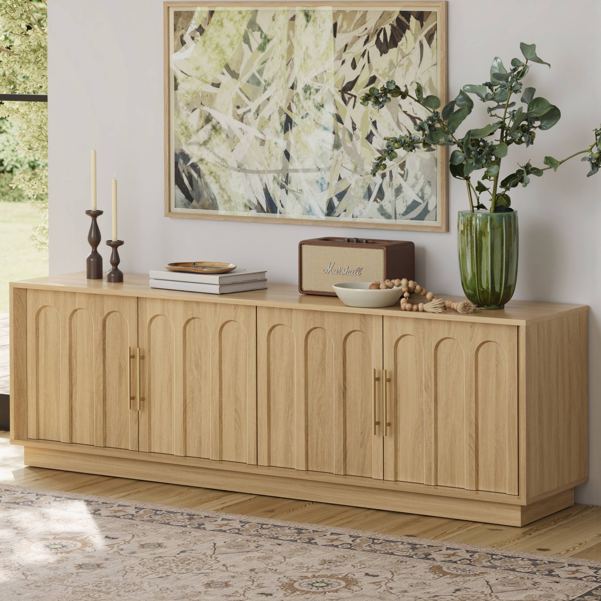 White Oak Arched TV Stand – Mid-Century Modern Style - FORTUNETEC