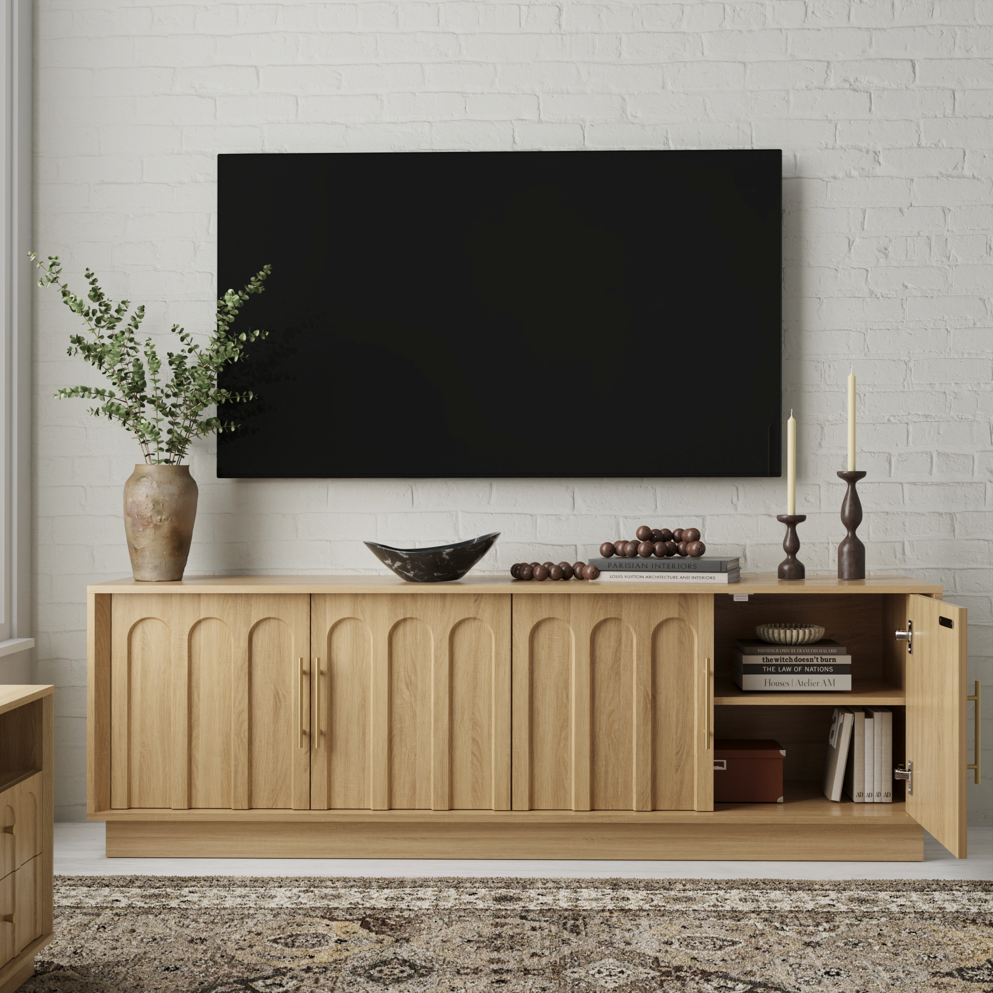 White Oak Arched TV Stand – Mid-Century Modern Style - FORTUNETEC