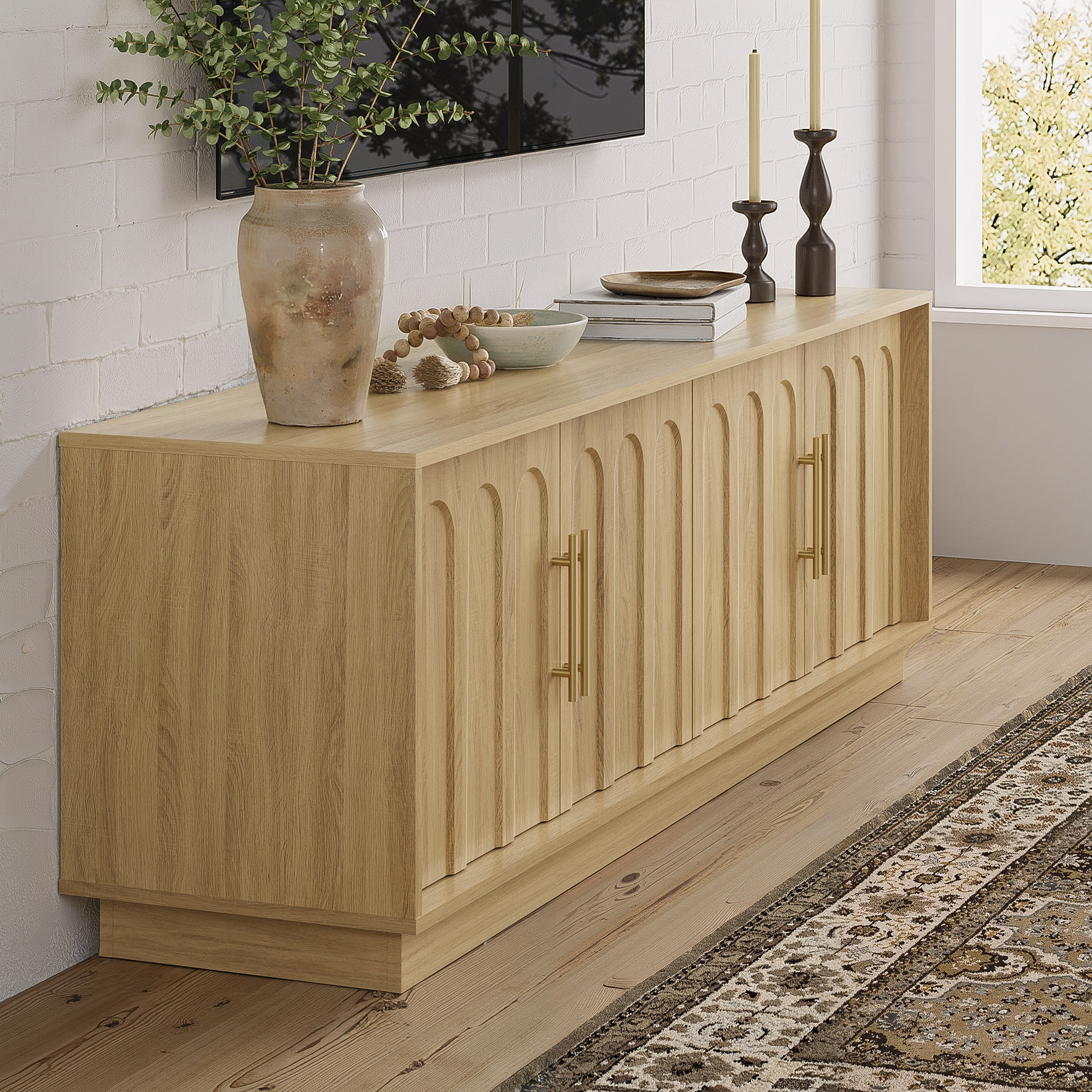 White Oak Arched TV Stand – Mid-Century Modern Style - FORTUNETEC