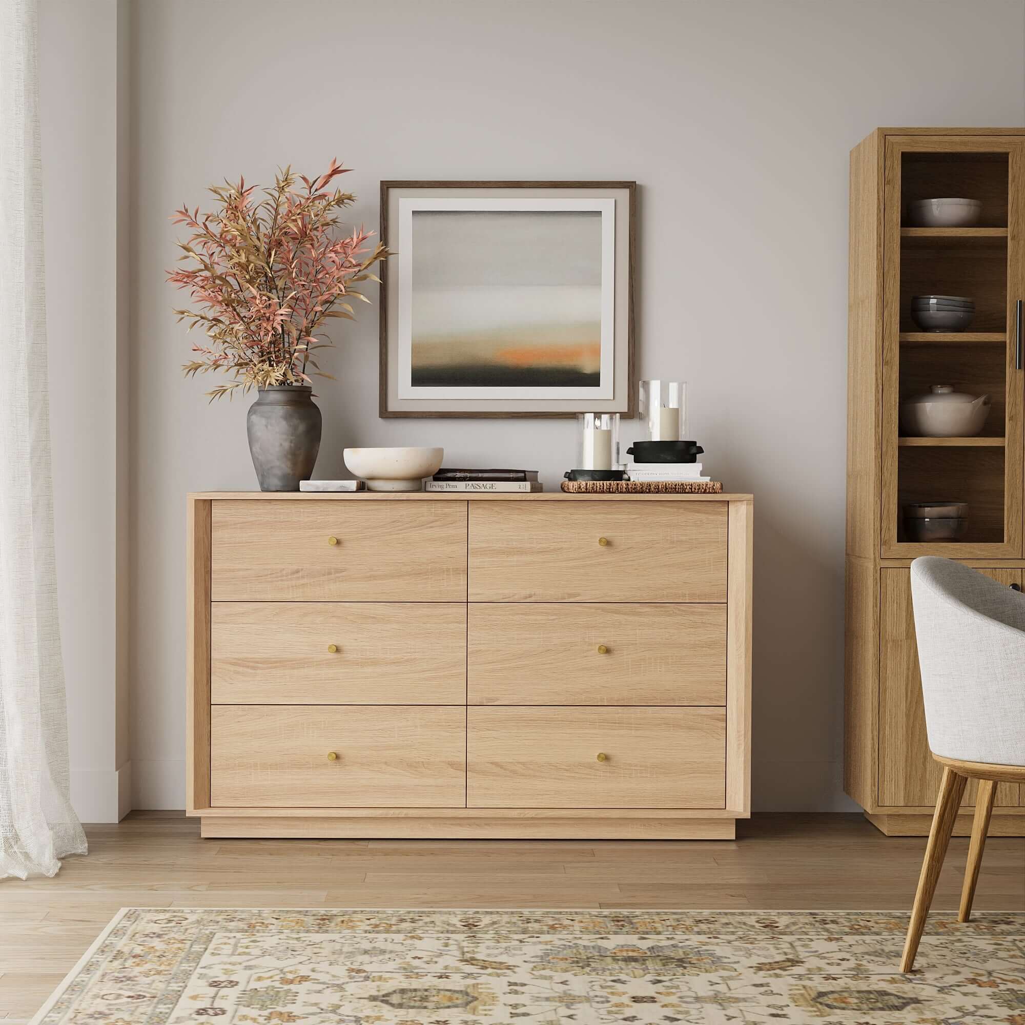 FORTUNETEC White Oak 6-Drawer Dresser – Mid-Century ModernDiscover FORTUNETEC White Oak 6-Drawer Dresser – Mid-Century Modern Look-White Oak. Perfect for elegant storage in your dining or living space!