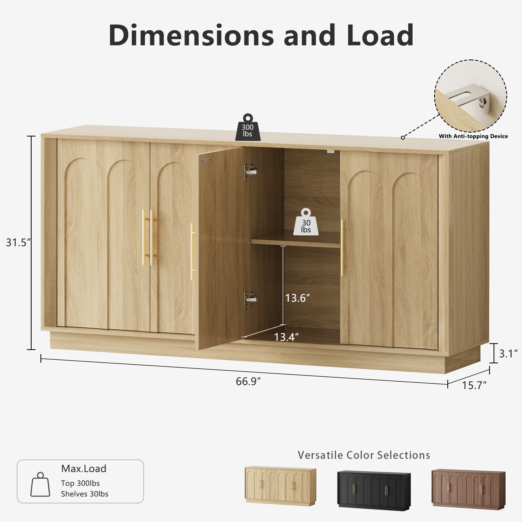Mid-Century Modern 4-Door Arched Sideboard in White Oak WoodDiscover the Mid-Century Modern 4-Door Arched Sideboard in White Oak Wood, combining elegance with functional storage for your dining space.