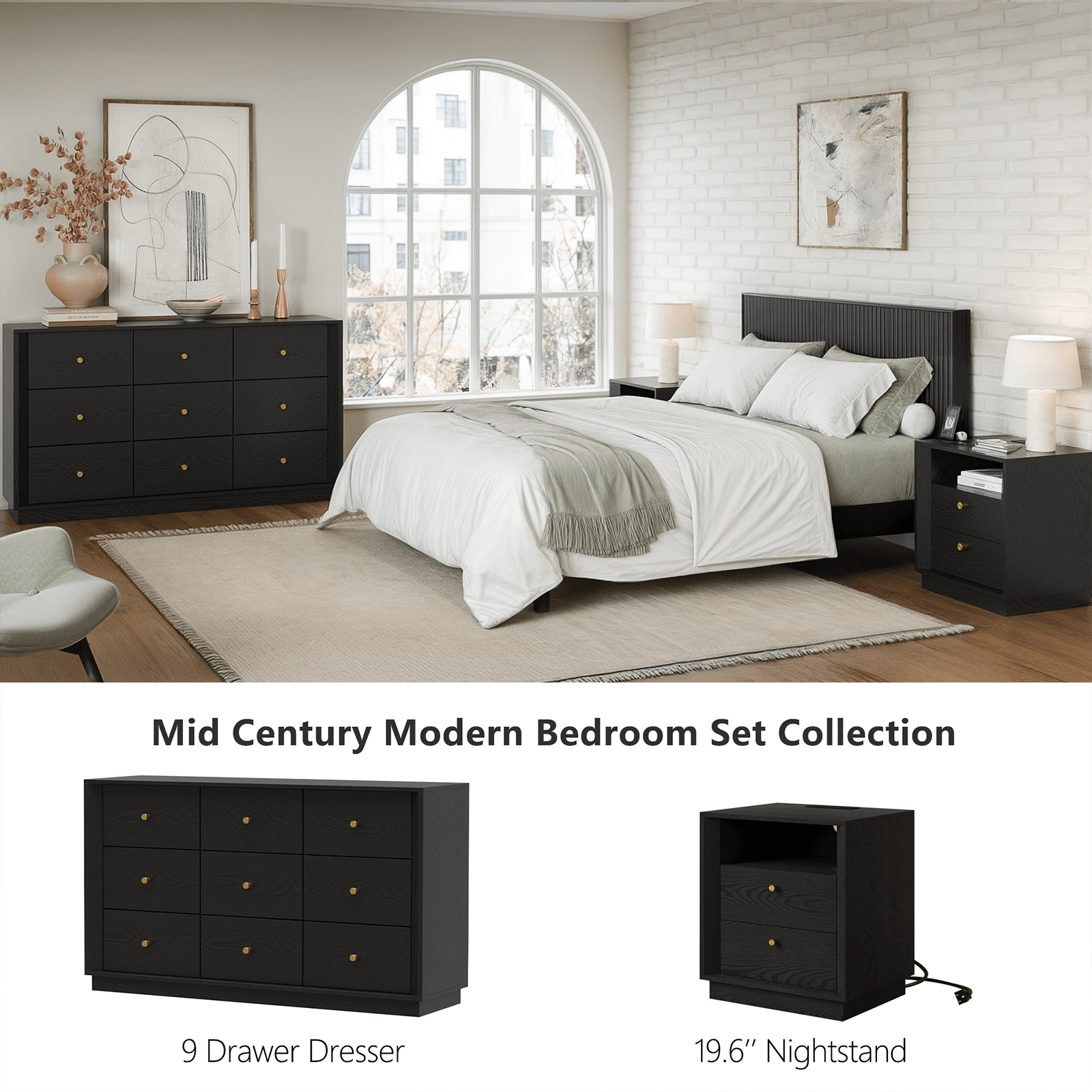 Mid-Century Modern Beveled Nightstand in Black WoodDiscover the Mid-Century Modern Beveled Nightstand in Black Wood for elegant storage and stylish design in your bedroom.