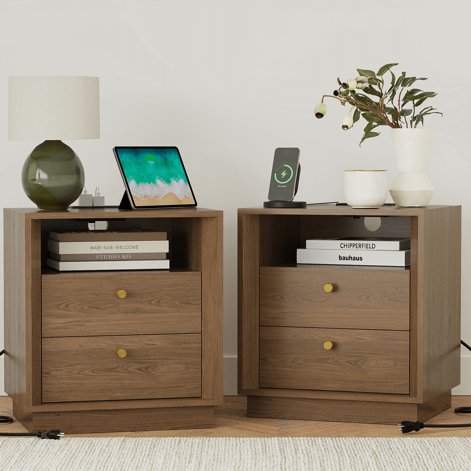 Mid-Century Modern Beveled Nightstand in Walnut WoodDiscover the Mid-Century Modern Beveled Nightstand in Walnut Wood, a blend of timeless style and practicality for your bedroom.
