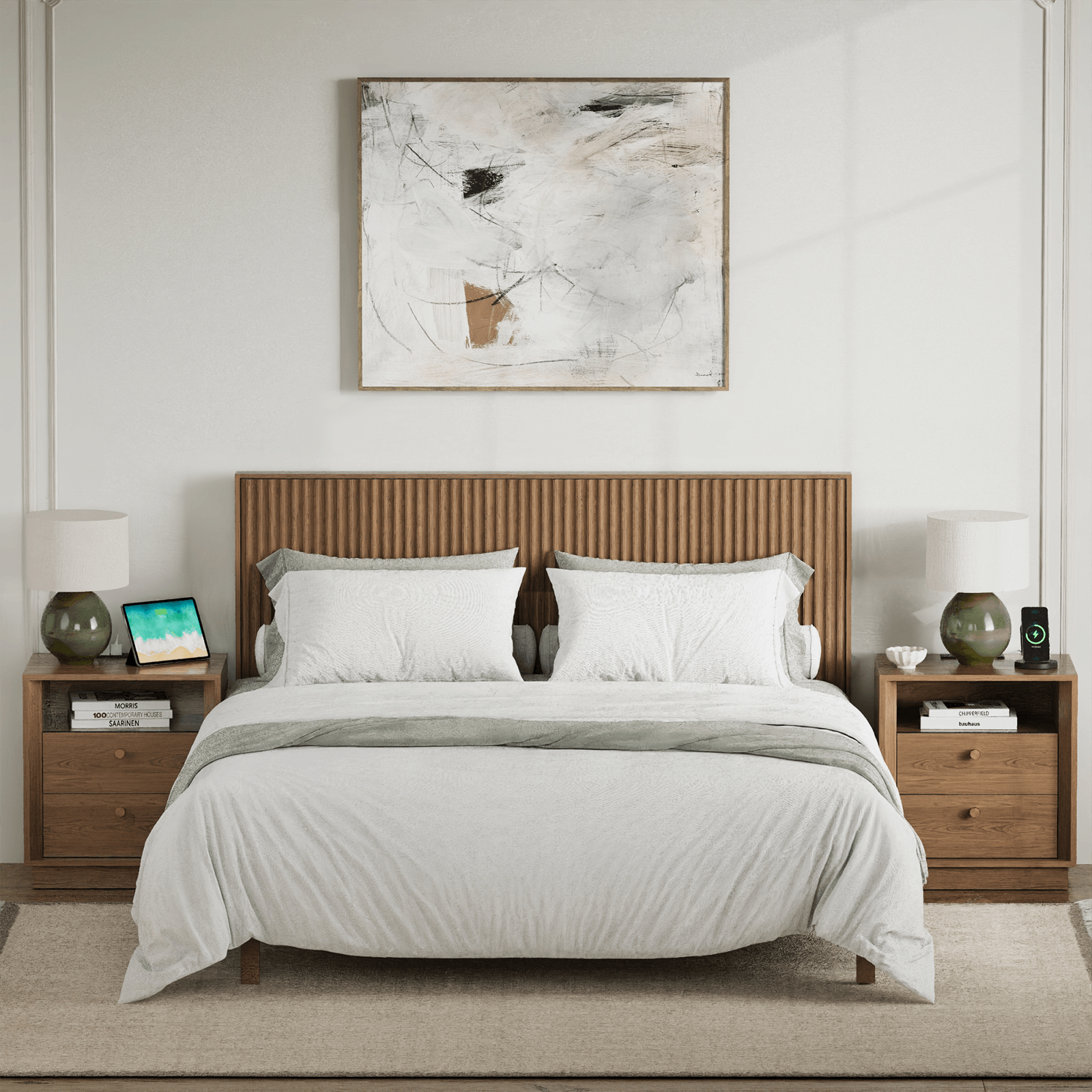 Mid-Century Modern Beveled Nightstand in Walnut WoodDiscover the Mid-Century Modern Beveled Nightstand in Walnut Wood, a blend of timeless style and practicality for your bedroom.