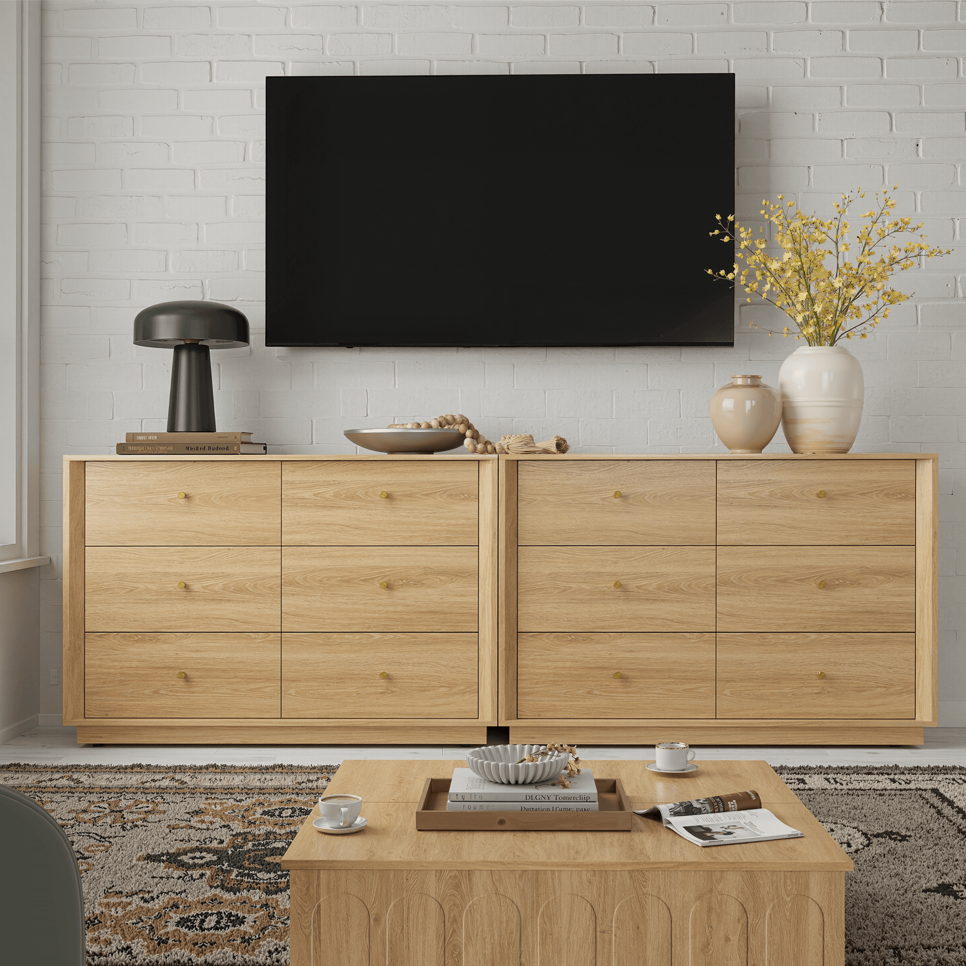FORTUNETEC Mid-Century Modern Golden Oak DresserExplore FORTUNETEC Mid-Century Modern Golden Oak 6-Drawer Dresser for stylish storage to enhance your living space.