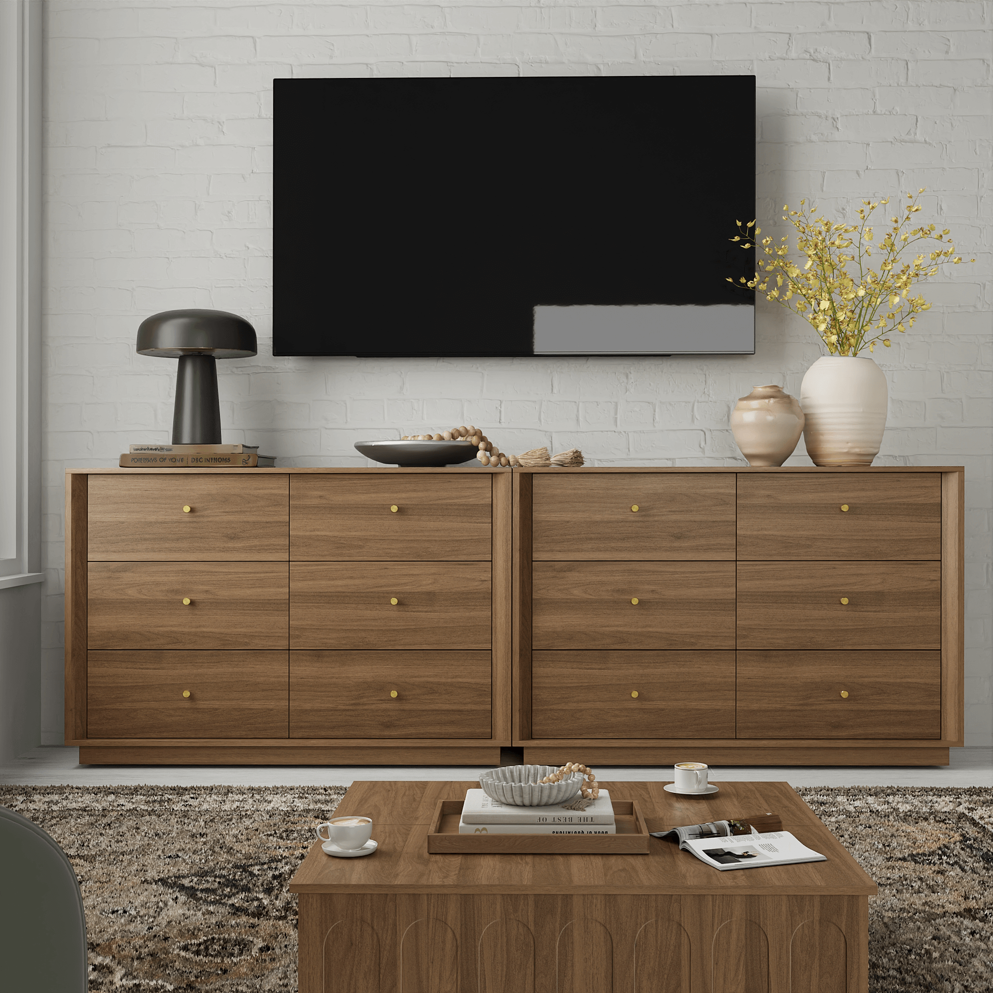 FORTUNETEC Mid-Century Modern Walnut Wood 6-Drawer DresserShop the FORTUNETEC Mid-Century Modern Walnut Wood 6-Drawer Dresser with Beveled Design for stylish storage and timeless elegance in your home.