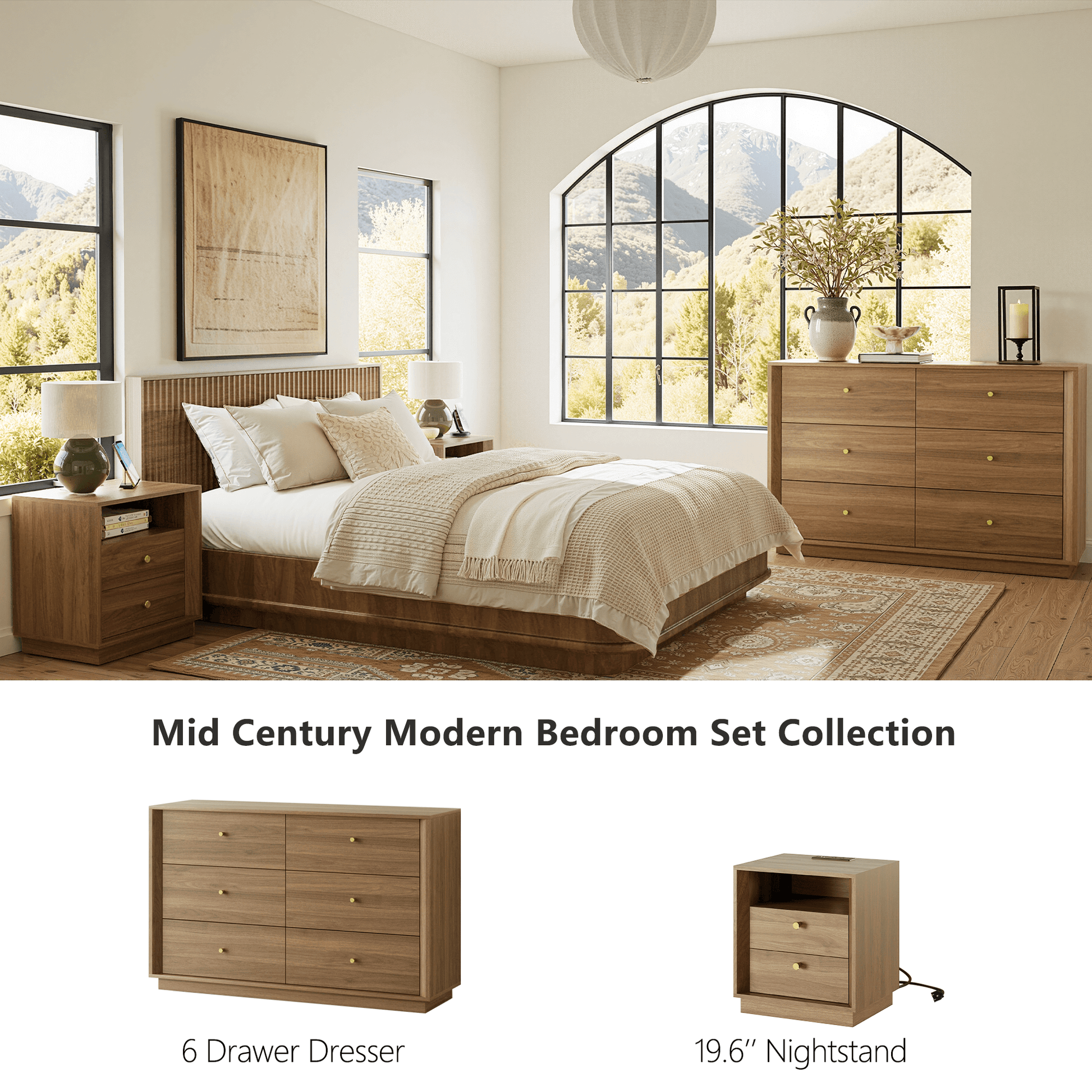 FORTUNETEC Mid-Century Modern Walnut Wood 6-Drawer DresserShop the FORTUNETEC Mid-Century Modern Walnut Wood 6-Drawer Dresser with Beveled Design for stylish storage and timeless elegance in your home.