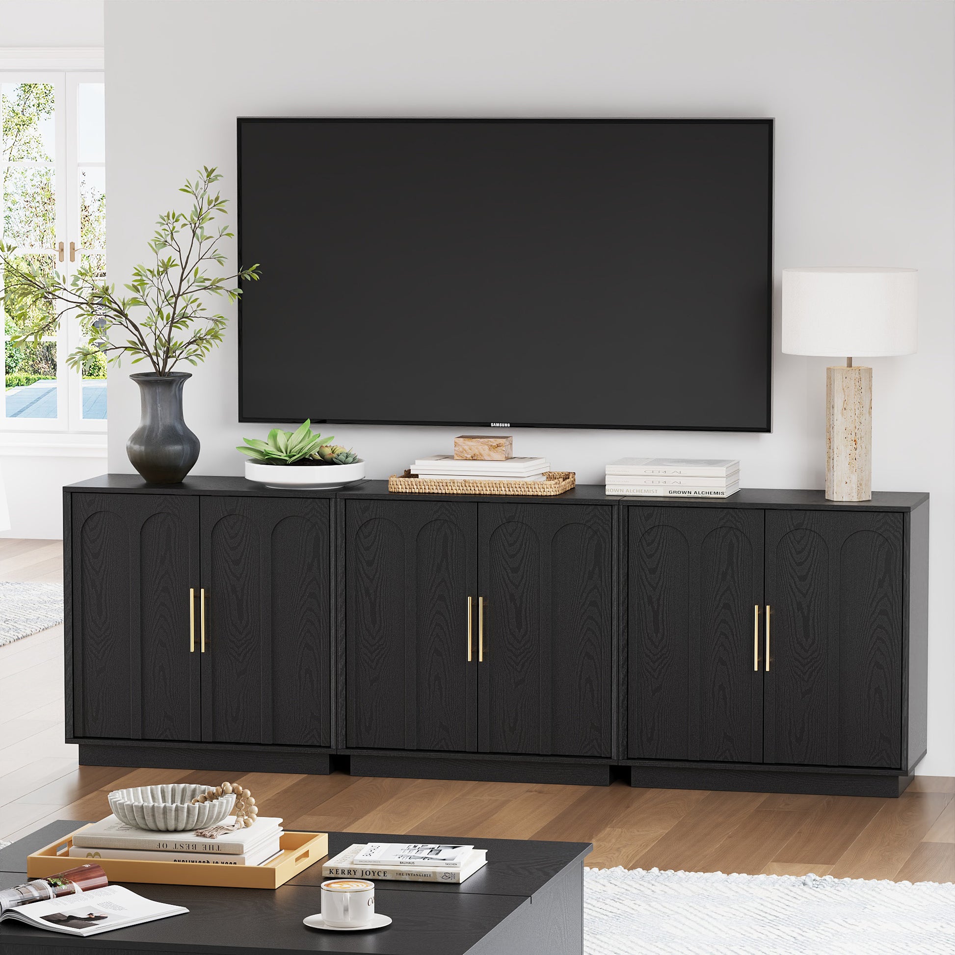 Modern Black Wood Sideboard Buffet Cabinet - FORTUNETEC