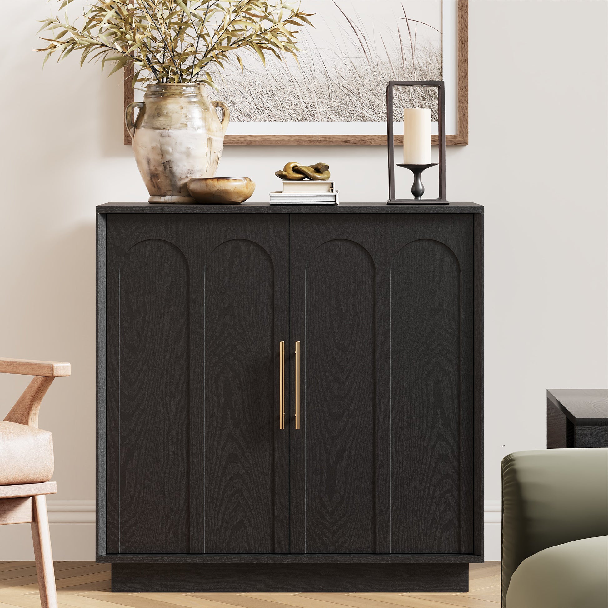 Modern Black Wood Sideboard Buffet Cabinet - FORTUNETEC