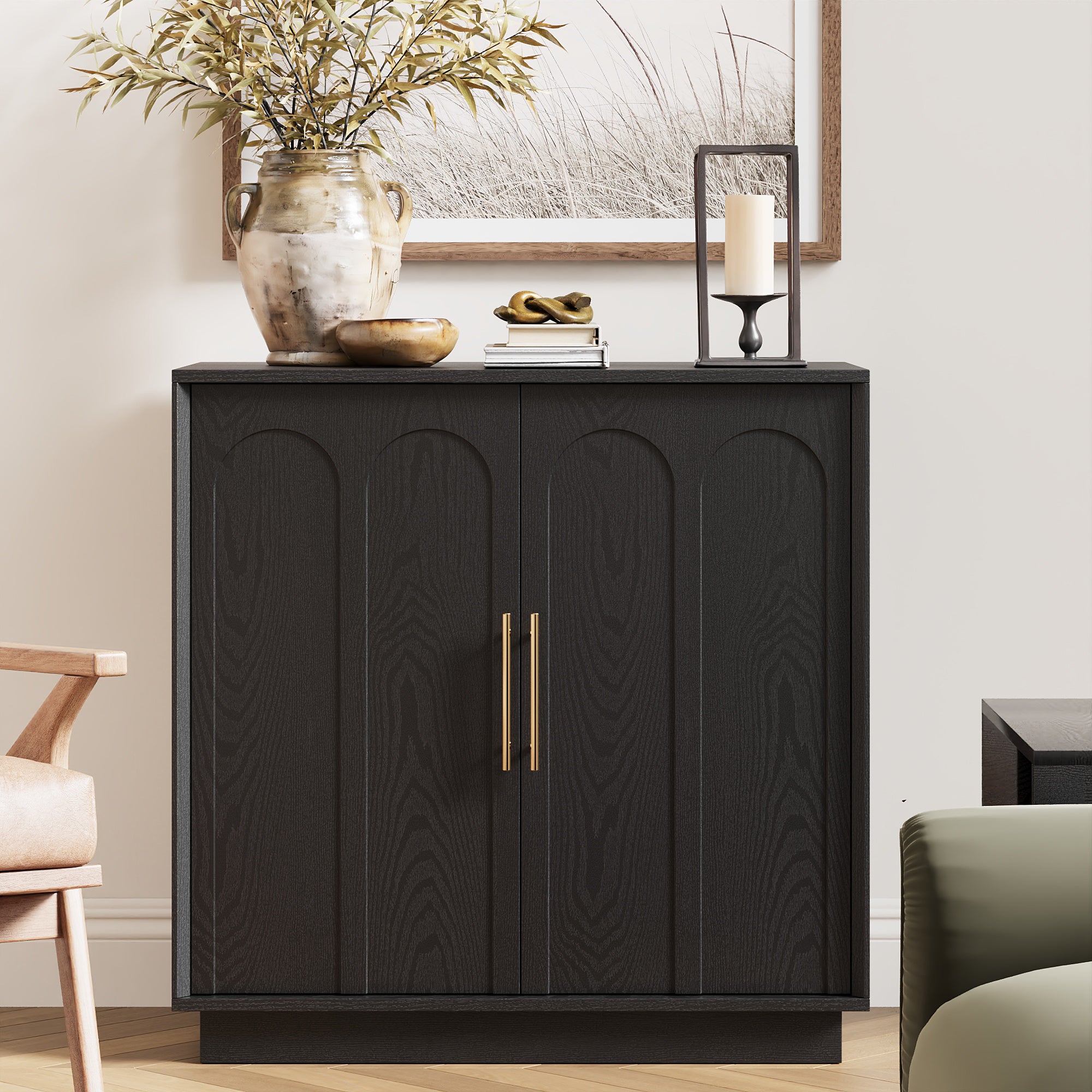 Modern Black Wood Sideboard Buffet Cabinet - FORTUNETEC