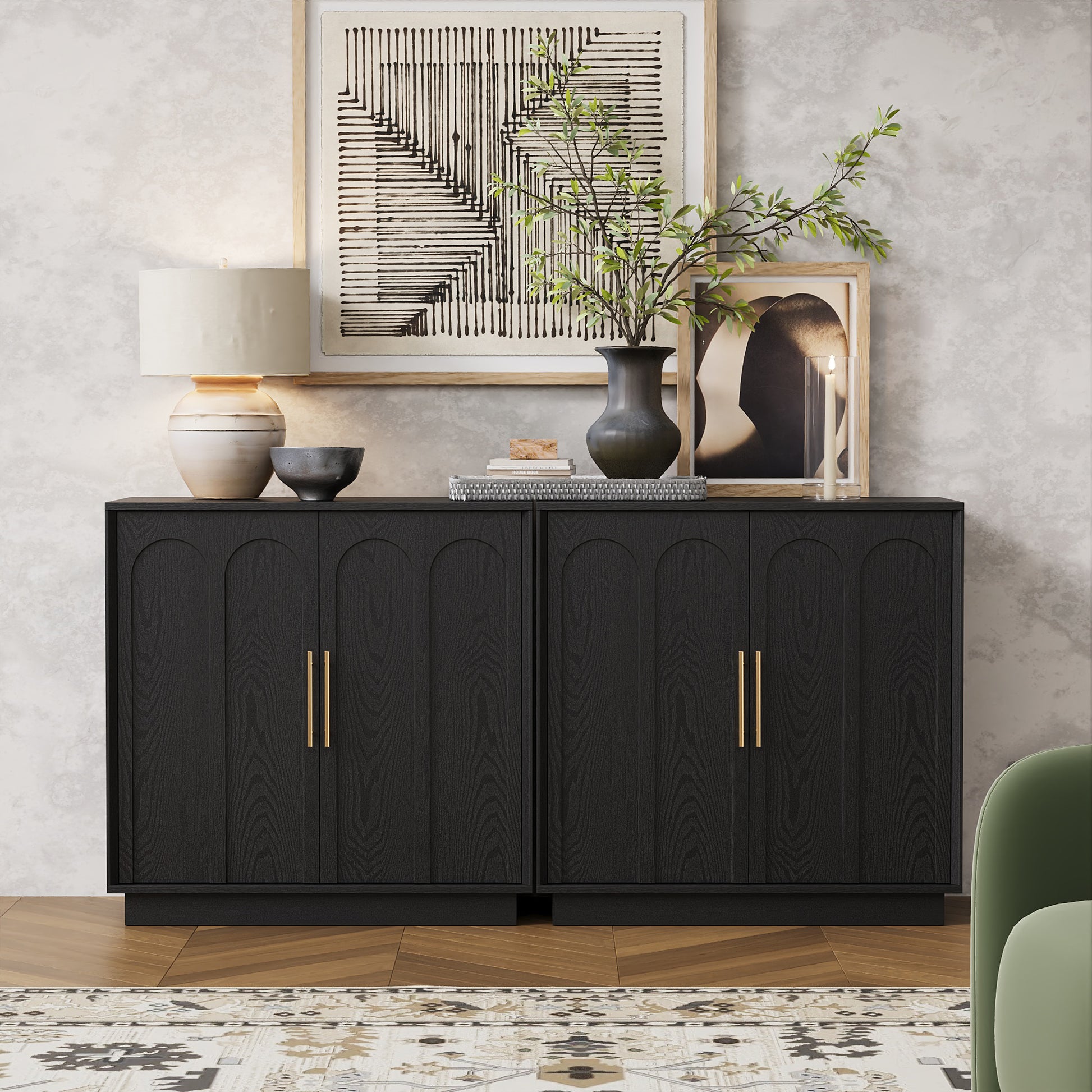 Modern Black Wood Sideboard Buffet Cabinet - FORTUNETEC