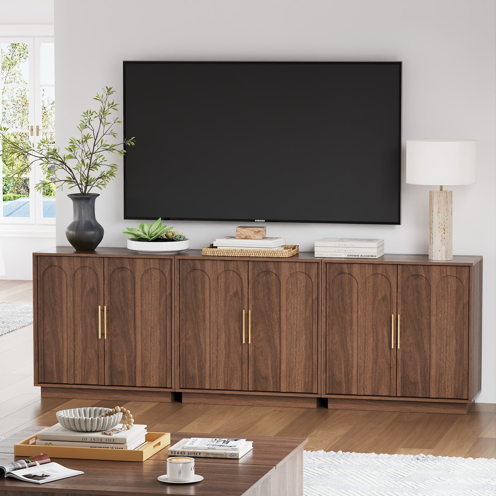 Modern Walnut Sideboard Buffet Cabinet with Storage – 31.5" Accent Credenza - FORTUNETEC