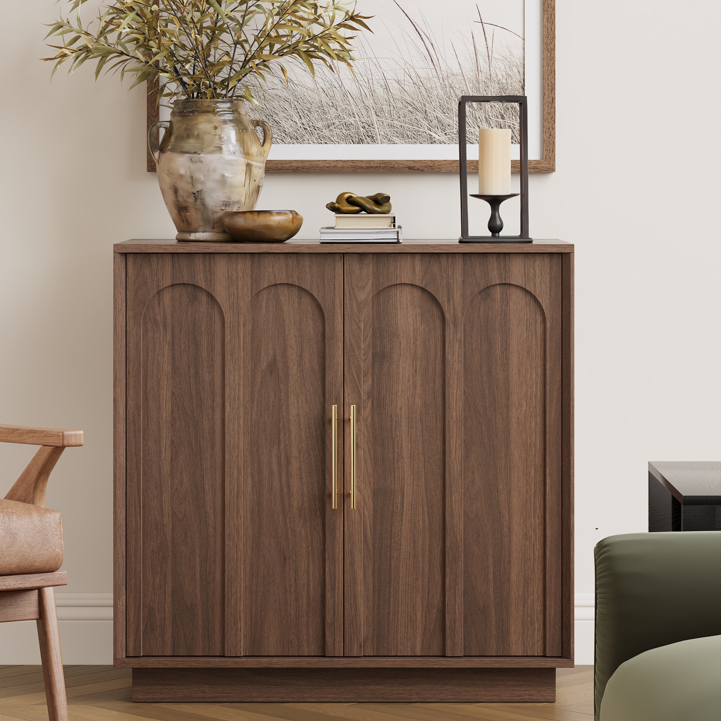 Modern Walnut Sideboard Buffet Cabinet with Storage – 31.5" Accent Credenza - FORTUNETEC