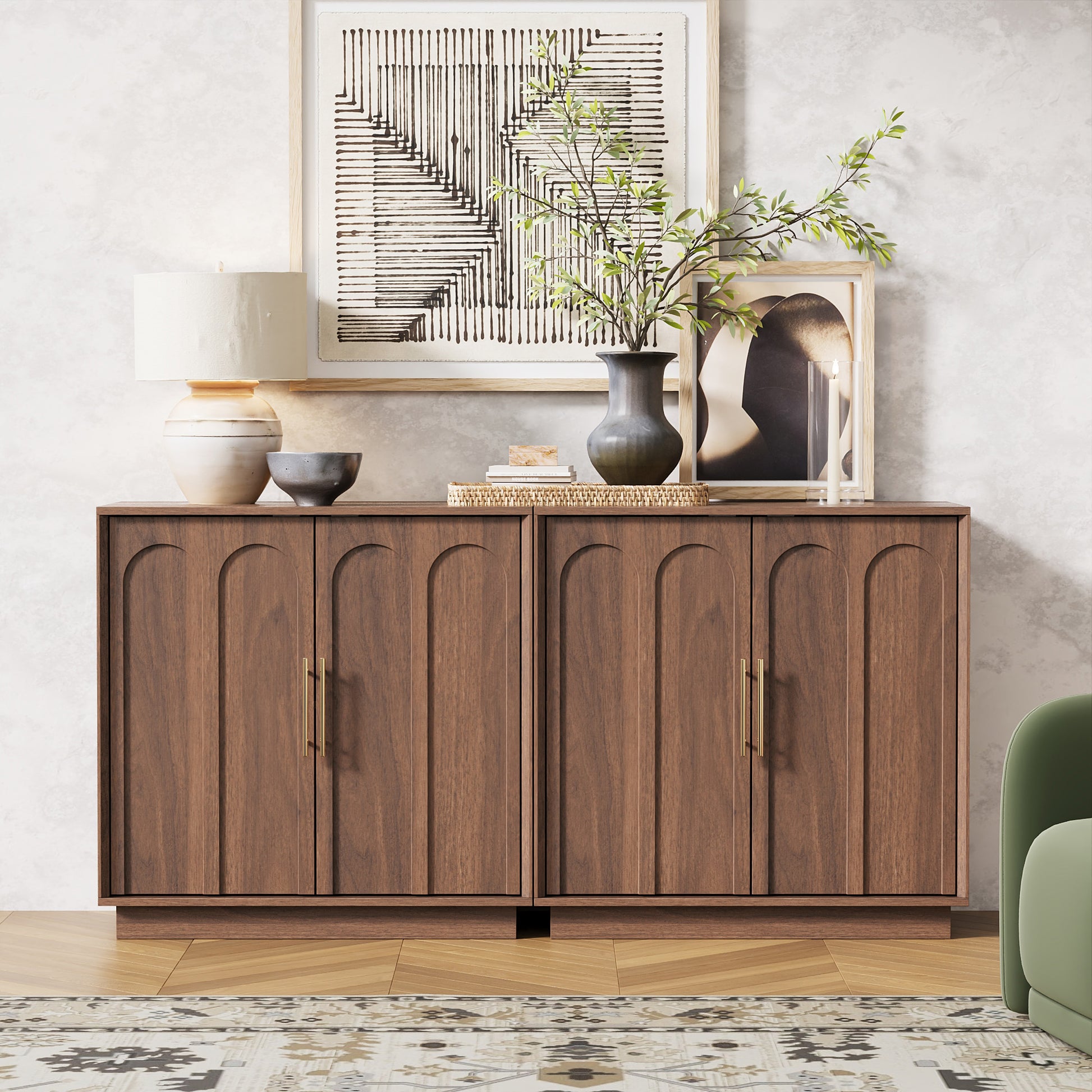 Modern Walnut Sideboard Buffet Cabinet with Storage – 31.5" Accent Credenza - FORTUNETEC