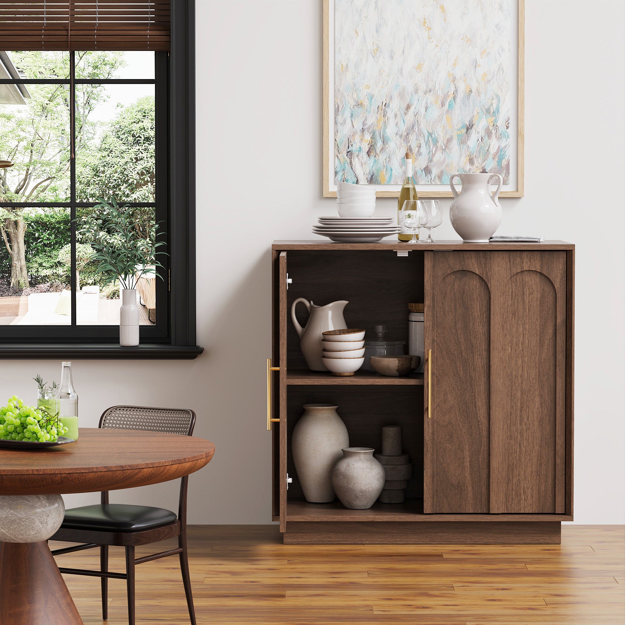 Modern Walnut Sideboard Buffet Cabinet with Storage – 31.5" Accent Credenza - FORTUNETEC