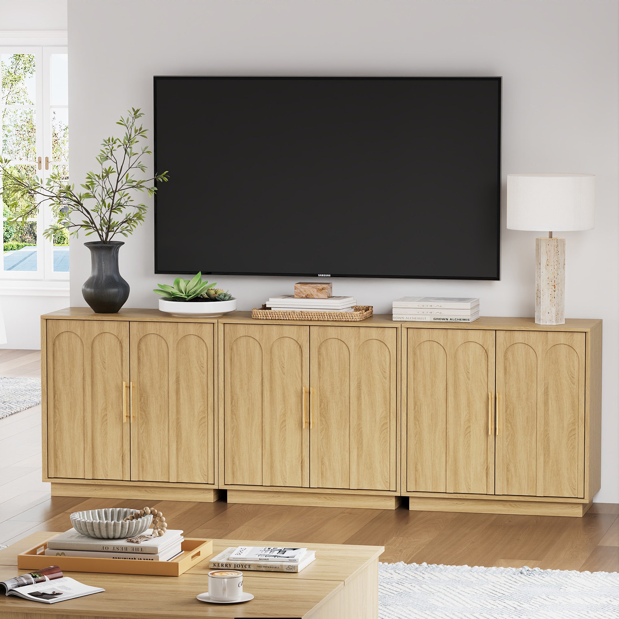 Modern Oak Sideboard Buffet Cabinet with Storage – 31.5 Accent Credenz - FORTUNETEC