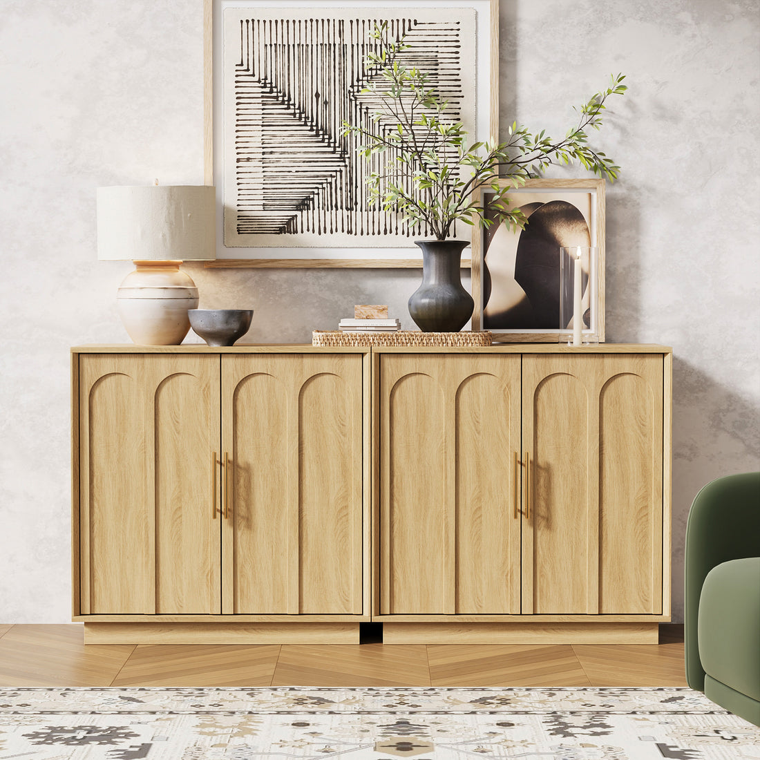 Modern Oak Sideboard Buffet Cabinet with Storage – 31.5 Accent Credenz - FORTUNETEC