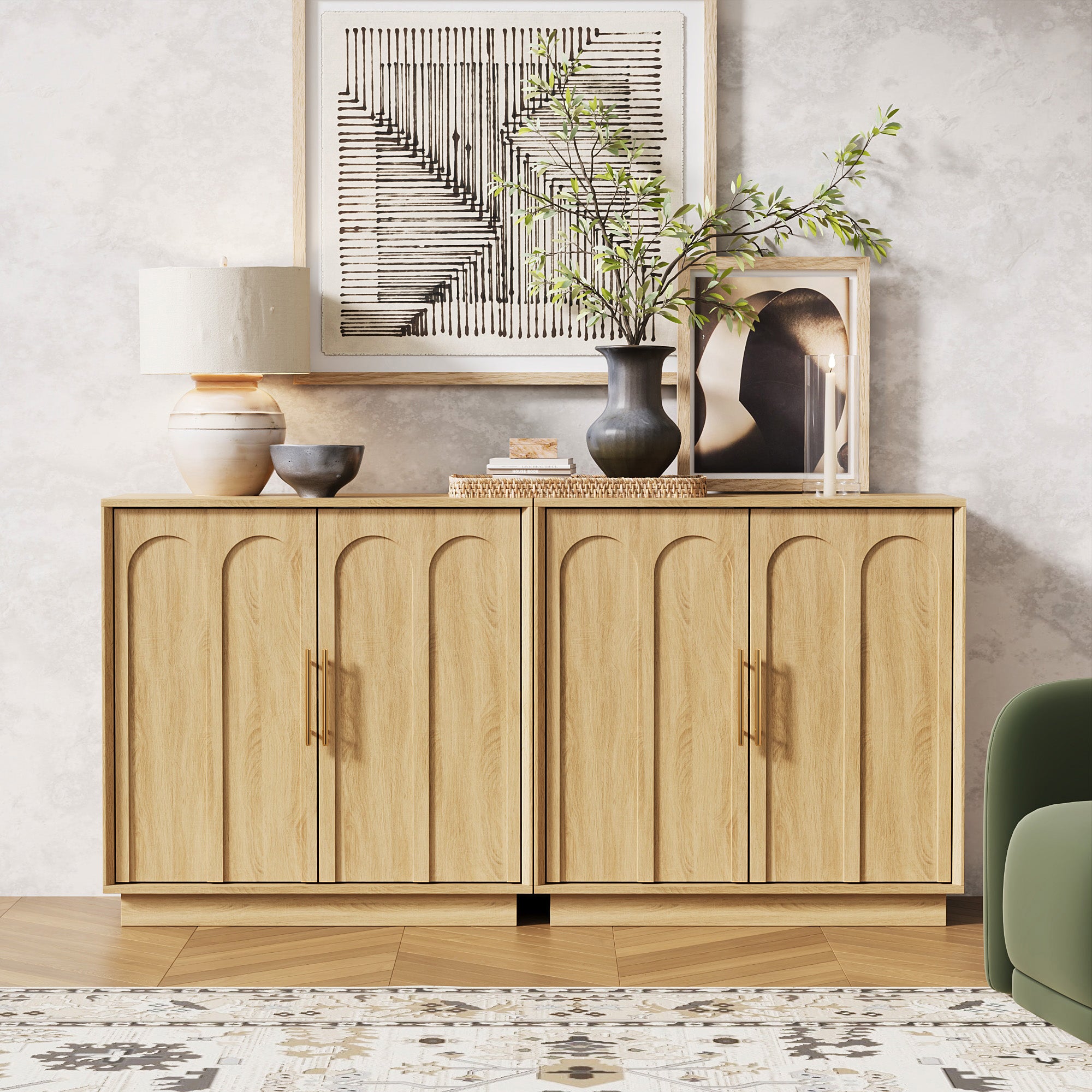 Modern Oak Sideboard Buffet Cabinet with Storage – 31.5 Accent Credenz - FORTUNETEC