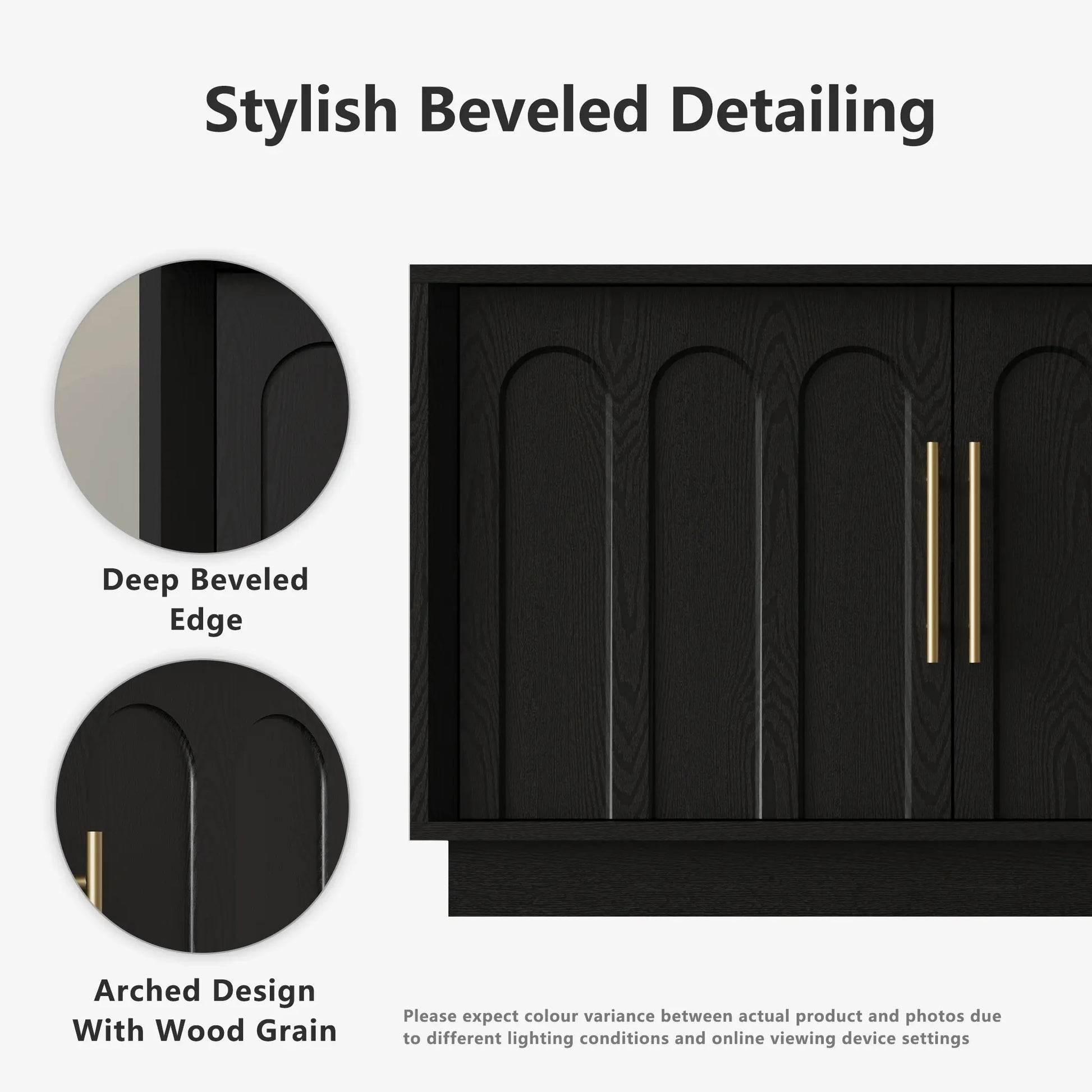 FORTUNETECBlack Wood Arched TV Stand, Mid - Century Modern Design