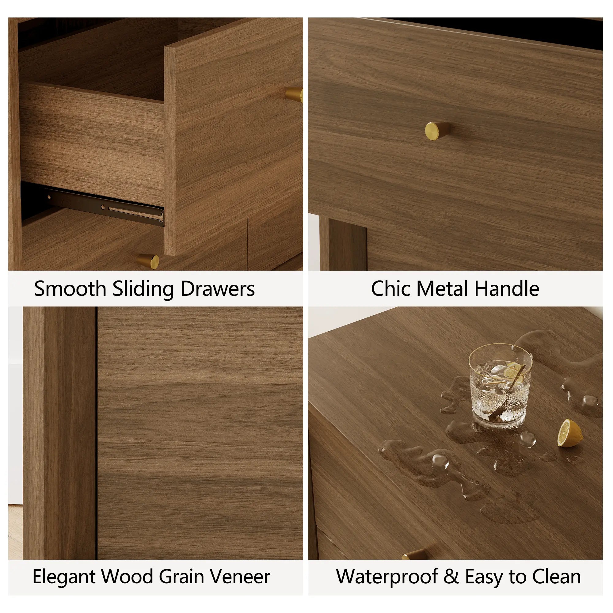 FORTUNETECFORTUNETEC Mid - Century Modern Walnut Wood 6 - Drawer Dresser