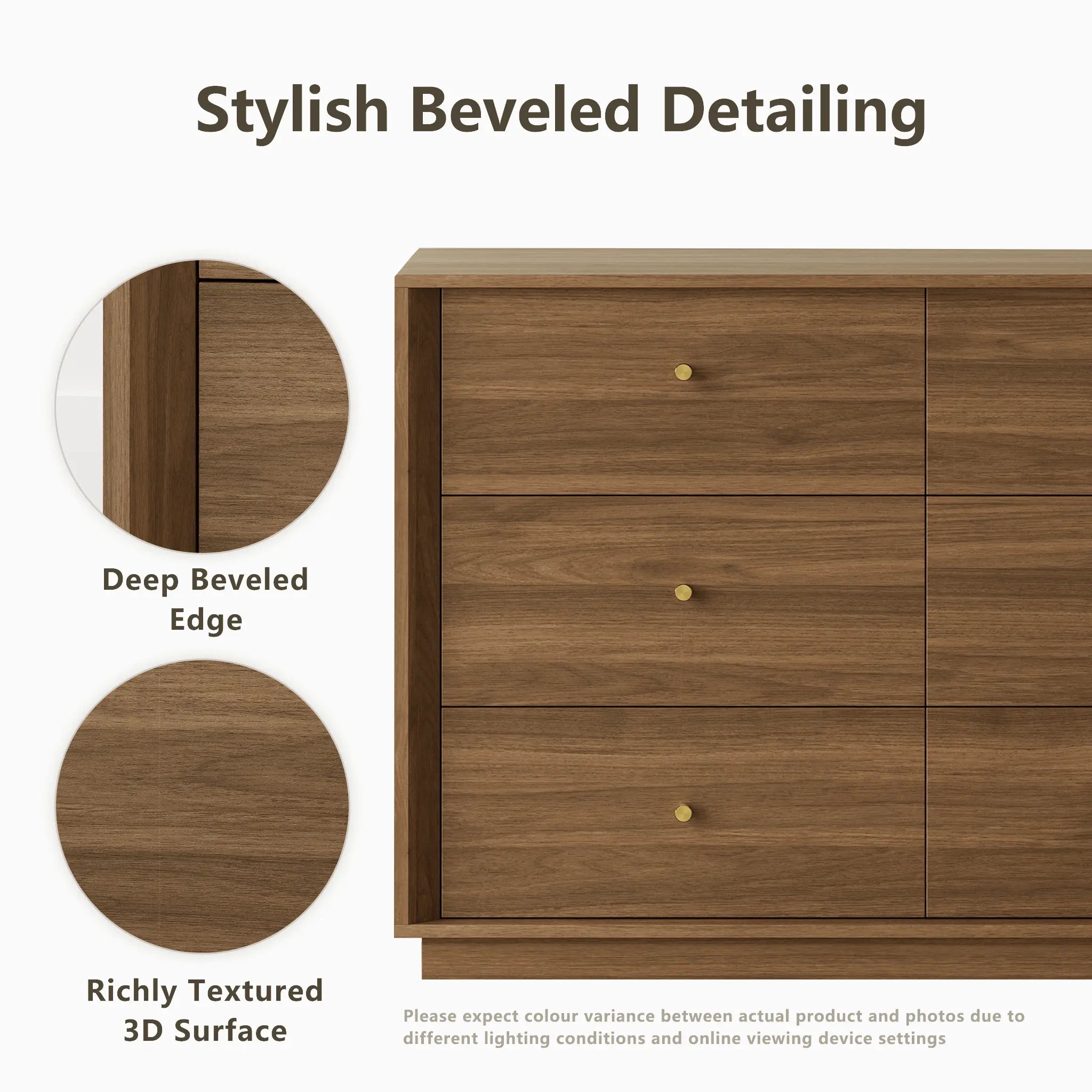 FORTUNETECFORTUNETEC Mid - Century Modern Walnut Wood 6 - Drawer Dresser