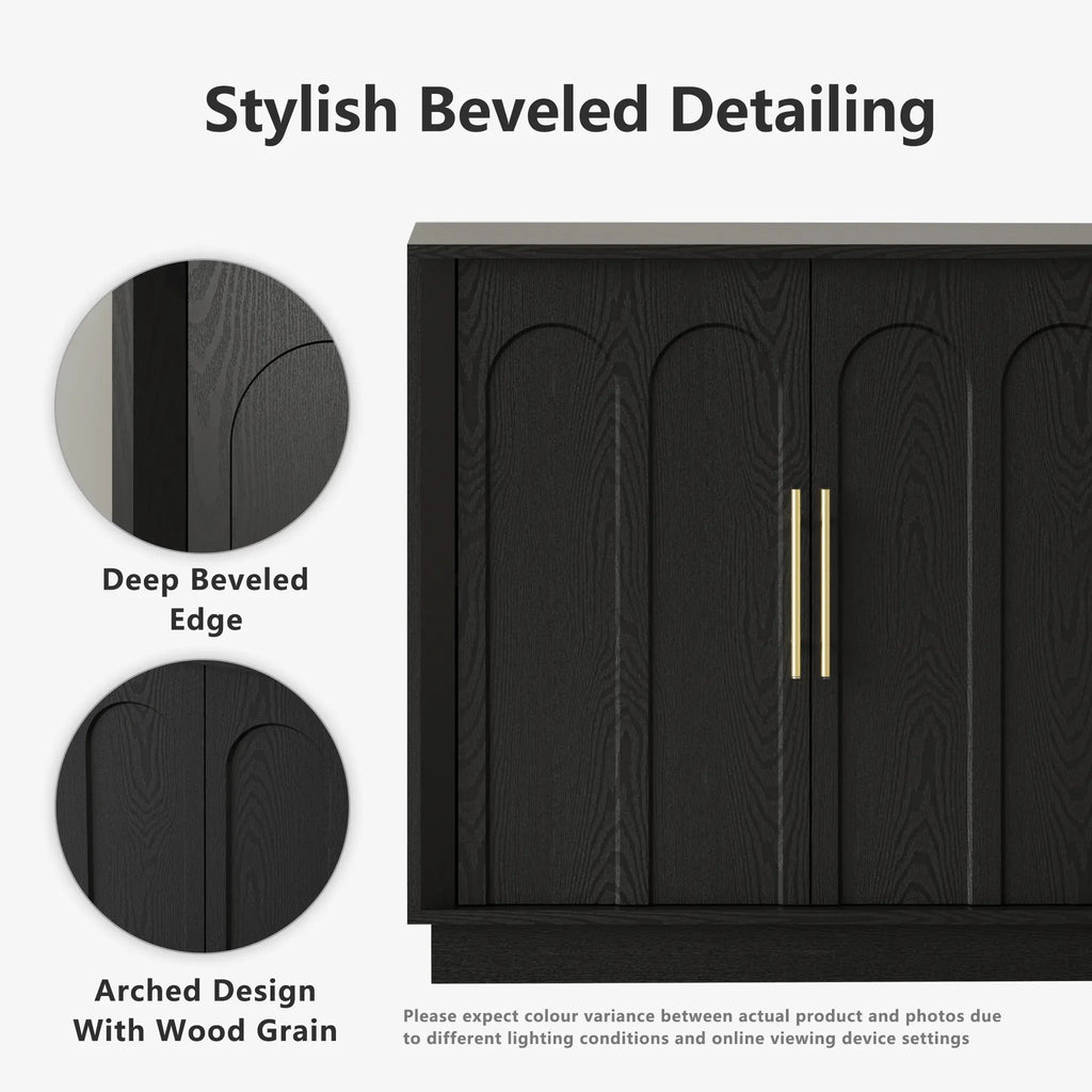 FORTUNETECMid - Century Modern 4 - Door Arched Sideboard in Black Wood