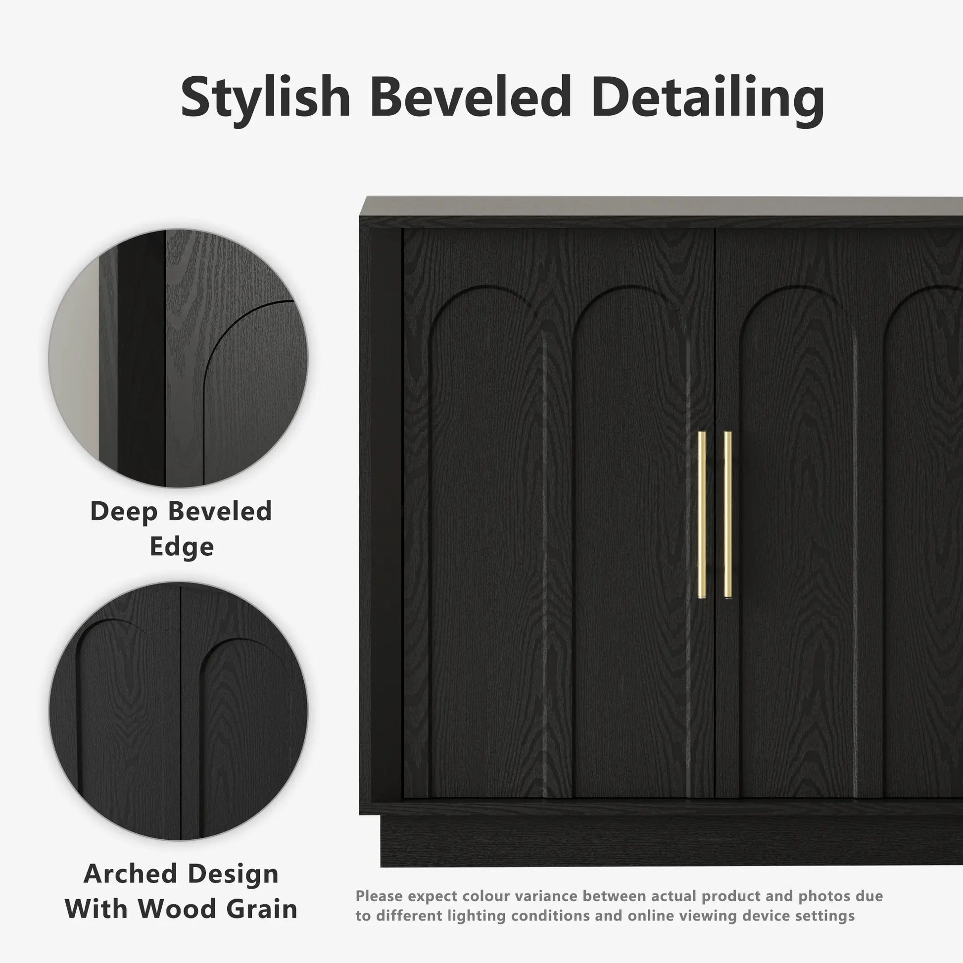 FORTUNETECMid - Century Modern 4 - Door Arched Sideboard in Black Wood