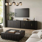 FORTUNETECMid - Century Modern 4 - Door Arched Sideboard in Black Wood