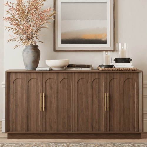 FORTUNETECMid - Century Modern 4 - Door Arched Sideboard in Walnut Wood