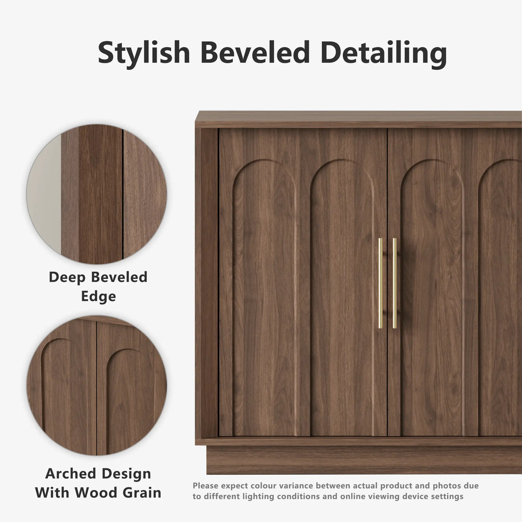 FORTUNETECMid - Century Modern 4 - Door Arched Sideboard in Walnut Wood