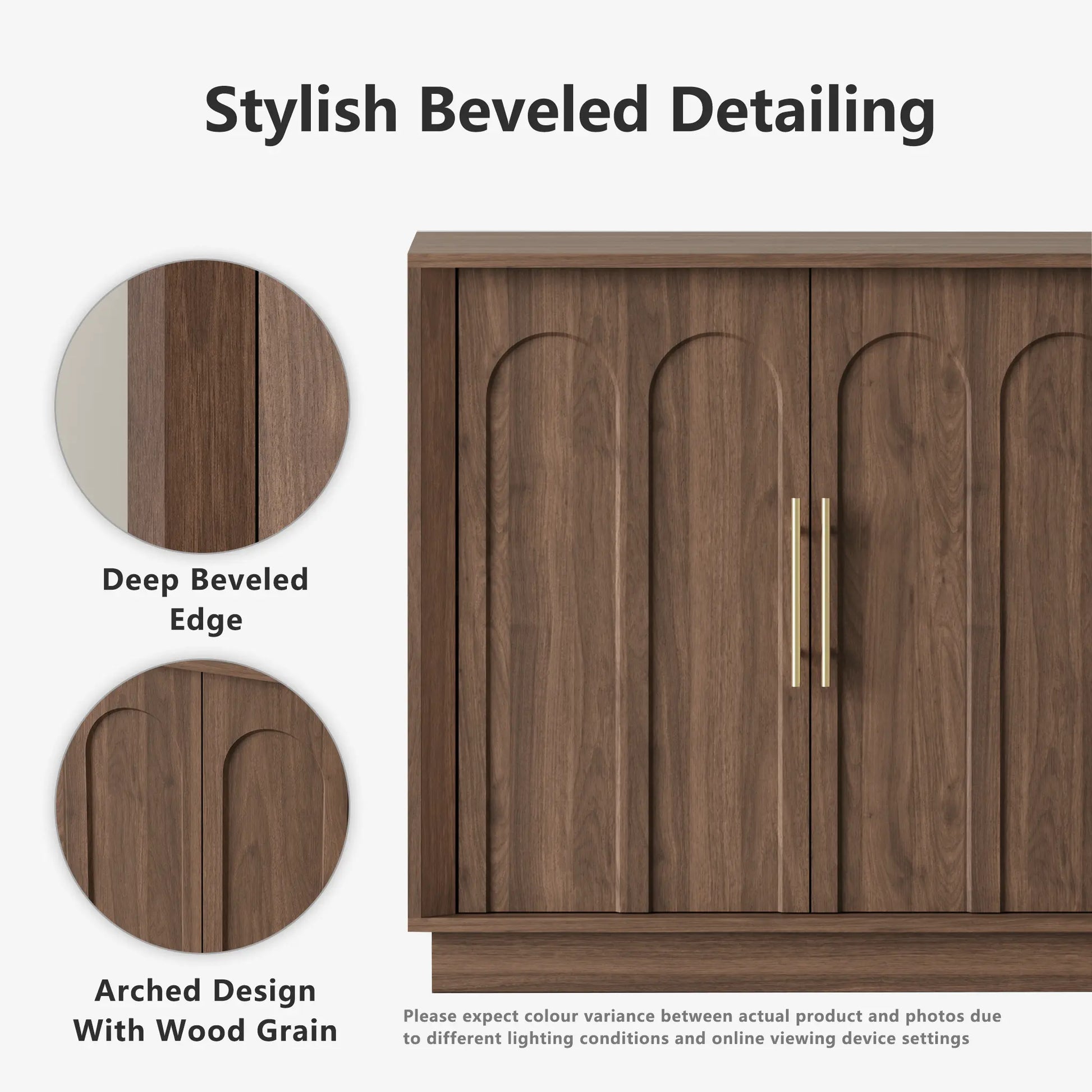 FORTUNETECMid - Century Modern 4 - Door Arched Sideboard in Walnut Wood